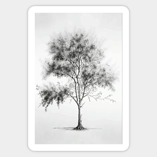 Minimal Art Pencil Drawing Black And White Tree Minimalistic Sticker